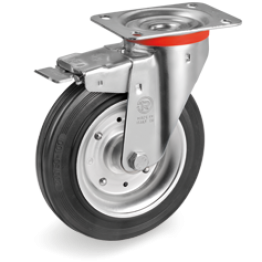 200mm Standard Rubber Wheels, Pressed Steel Discs, Swivel top Plate Bracket type NL, 535406