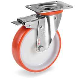 125mm Injection Polyurethane Wheels, Polyamide 6 Centre, Swivel Top Plate Bracket type NLX 606703