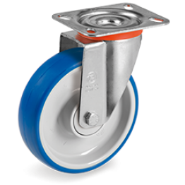 80mm Impact Polyurethane Wheels, Polyamide 6  Centre, Swivel Top Plate Bracket type NL 614701