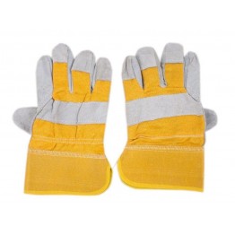 Leather Gloves, yellow + grey Combination