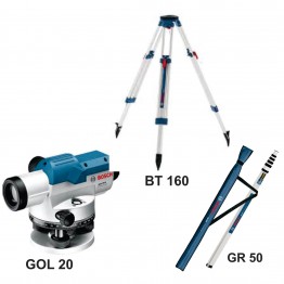 Optical Level, GOL 20 D/G + Building Tripod, BT 160 + Measuring Rod, GR 240 (") or GR 500 (m) Professional