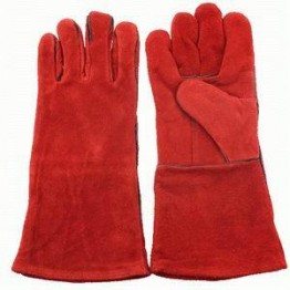 Red Color Leather Welding Gloves