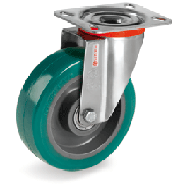 100mm TR-ROLL Polyurethane Wheels, Polyamid 6 centre, swivel top plate bracket type NLX 625122