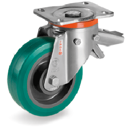 200mm "TR Roll" Polyurethane Wheels, Polyamide 6 centre, Swivel Bracket PX with brake 625636