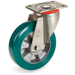 125mm TR-ROLL Polyurethane Wheels, Aluminium centre, Swivel top Plate Bracket type P 627603