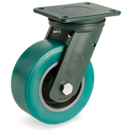  250mm TR-Roll Polyurethane Wheels, cast Iron centre, swivel top plate bracket EE HD 628708