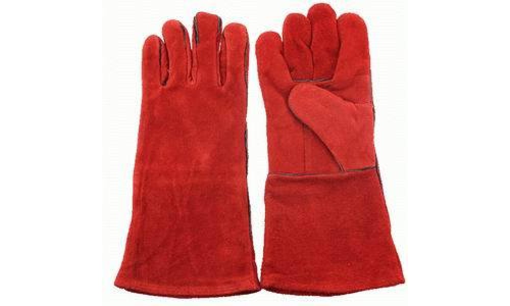 Red Color Leather Welding Gloves MTD3014 - Mamtus Nigeria