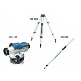 Optical Level, GOL 20 D/G + Building Tripod, BT 160 + Measuring Rod, GR 240 (") or GR 500 (m) Professional