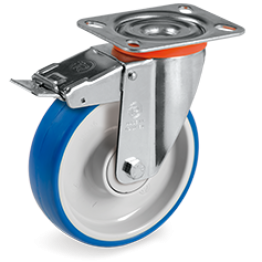 80mm Impact Polyurethane Wheels, Polyamide 6  Centre, Swivel Top Plate Bracket type NL 614901