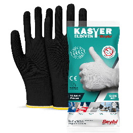 Beybi Kasyer Non coated Seamless Polyester Hygiene Glove 13G Black Size 9, 5 Pairs(Packed)