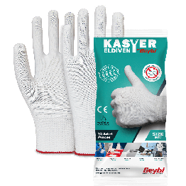 Beybi Kasyer Non coated Seamless Polyester Hygiene Glove 13G White Size 9, 5 pairs (Packed)