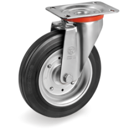 125mm Standard Rubber Wheels, pressed steel discs, swivel top plate bracket type NL,535003