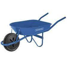 Wheelbarrow with Blue Metallic Flat Bucket 50 L, Metallic Handle and Solid Tyre